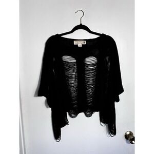 Vintage Havana Women's Black Distressed Shredded Knit Crop Sweater Boho Punk M